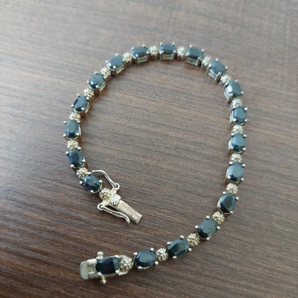 Vintage 925 Genuine Dark Blue Oval Sapphire Tennis Bracelet Bracelets